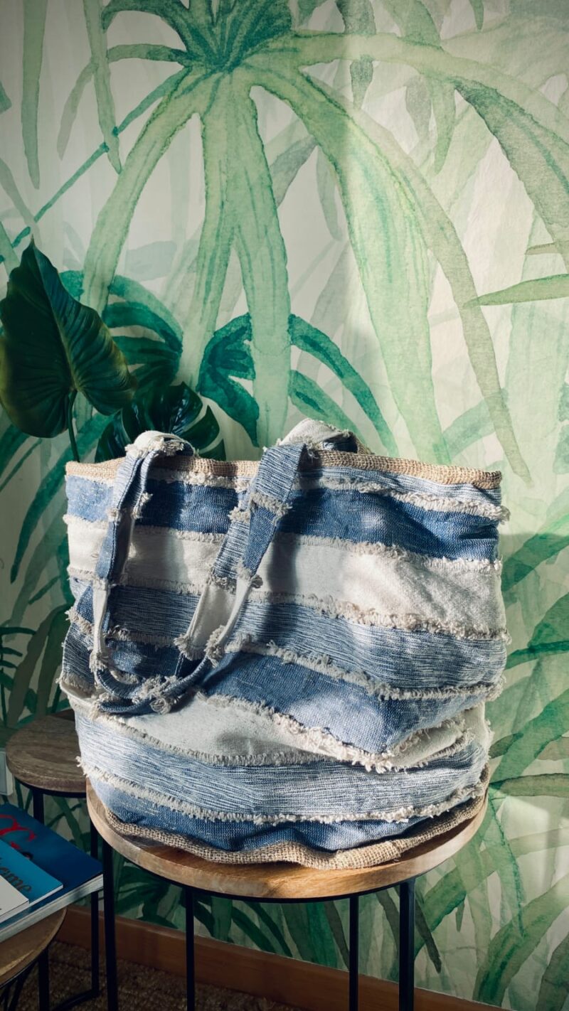 Bolso playero algodón yute desflecado